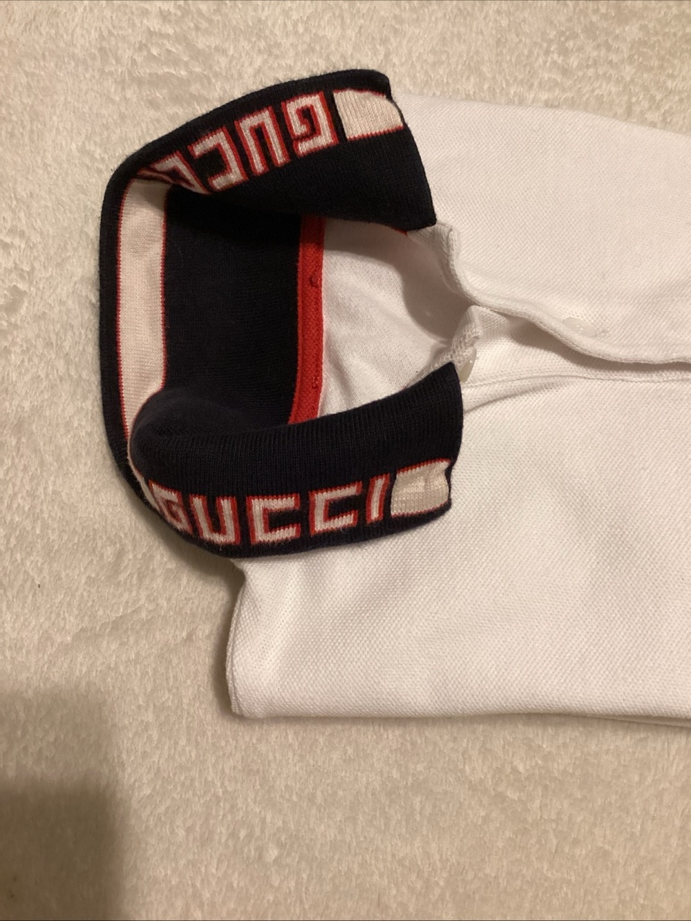 Gucci White Polo with Black Logo Collar and Red Trim - Picture 12 of 13